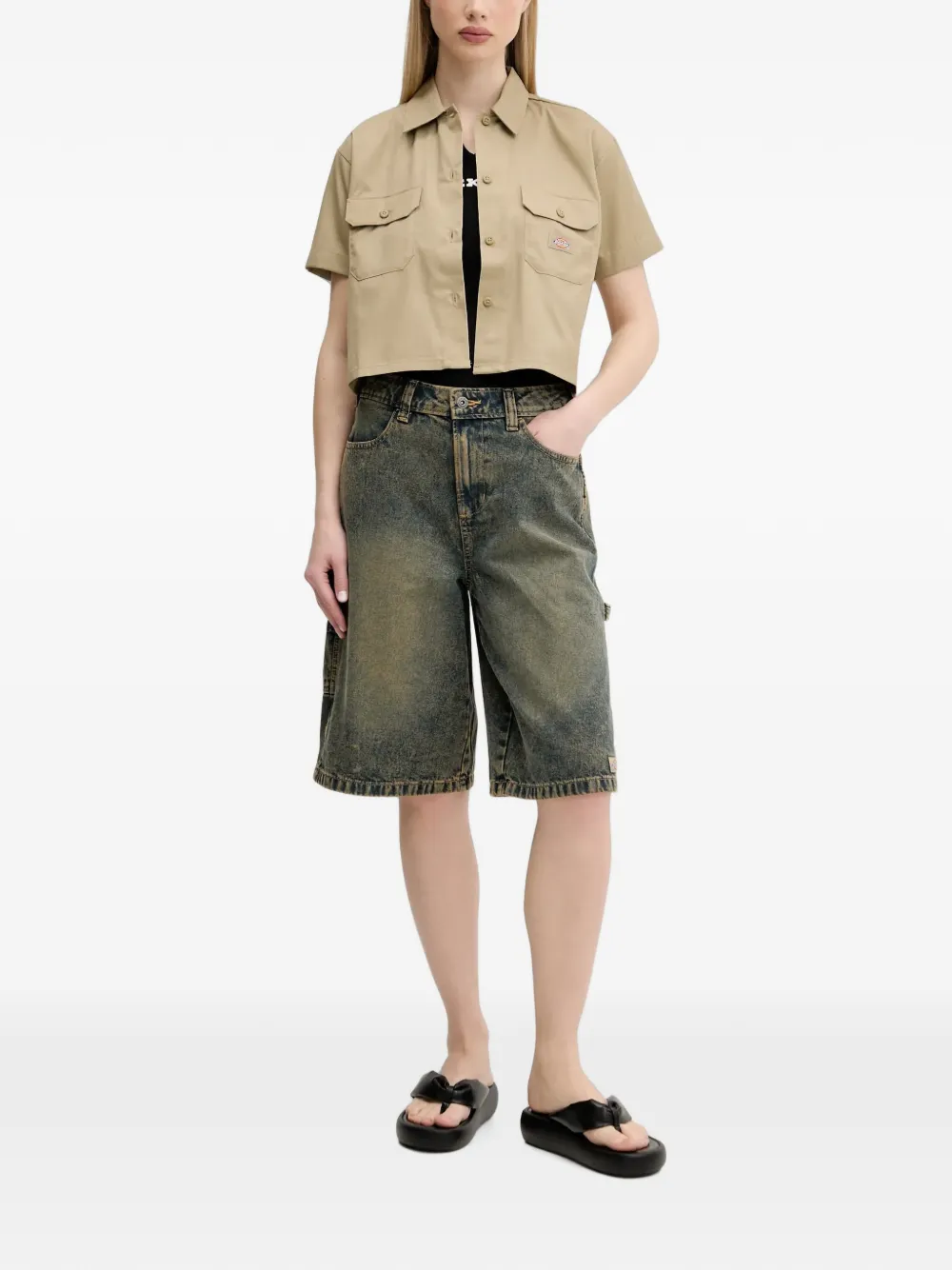 DICKIES blouse met klepzak en knoop Beige