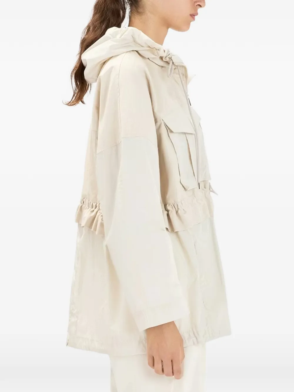  High Pleat Hooded Ruffled Parka - Neutrals 