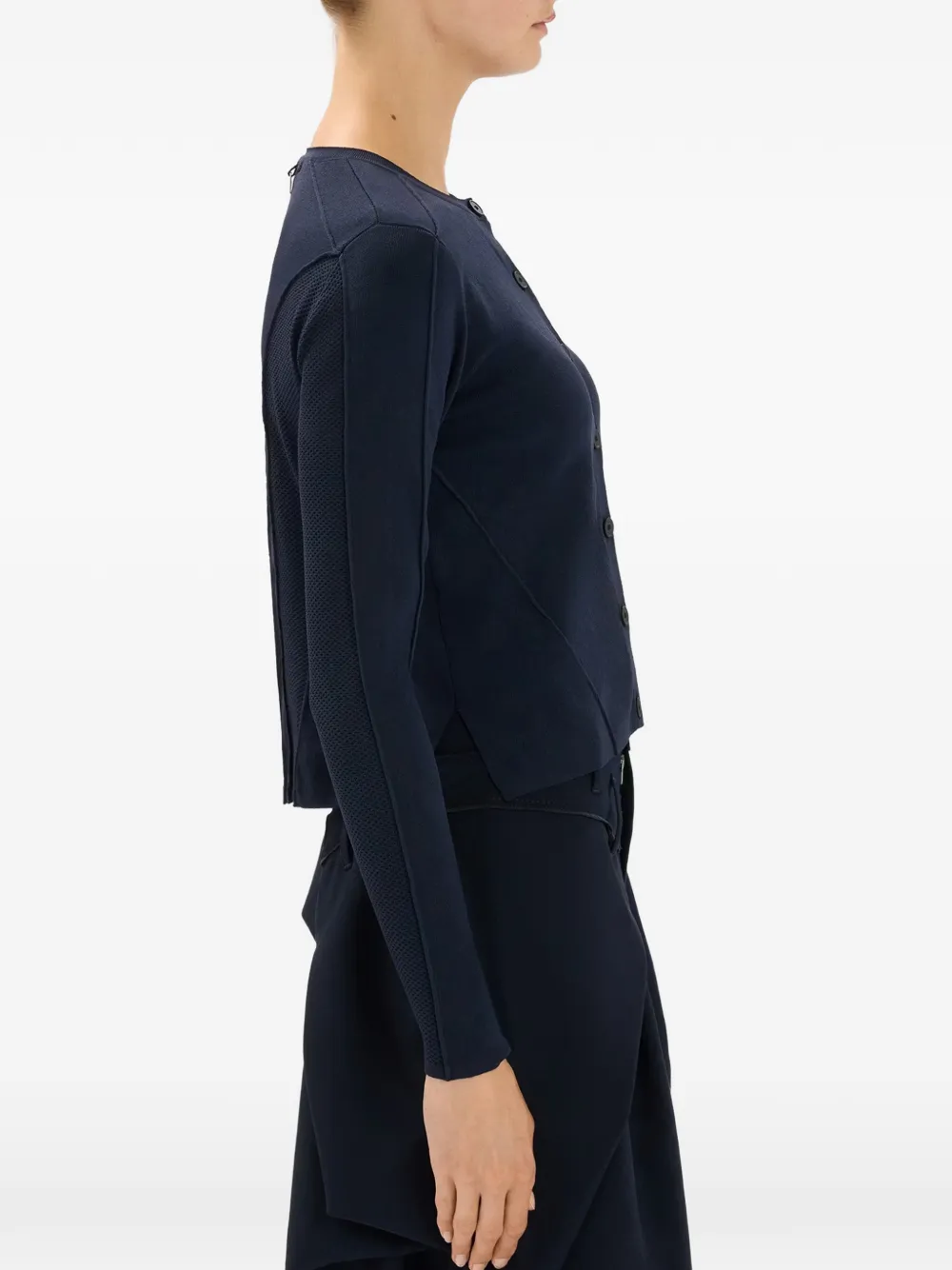  High Guipure Panelling Cardigan - Blue 