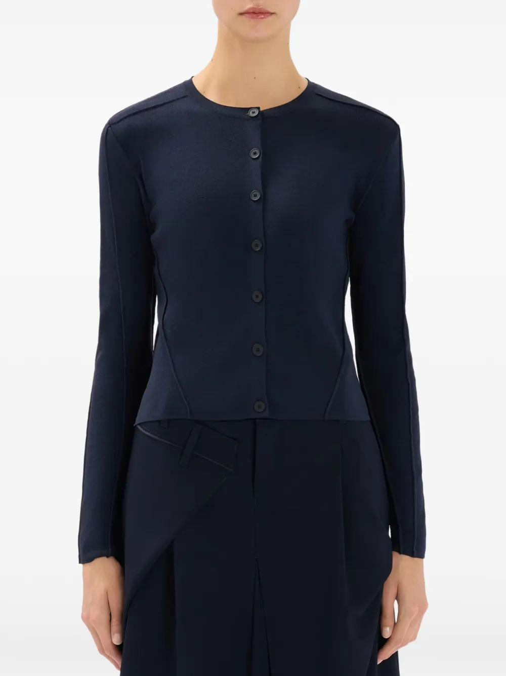  High Guipure Panelling Cardigan - Blue 