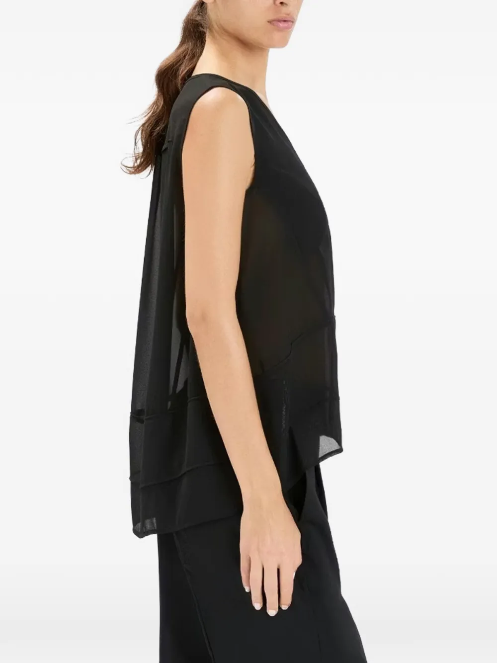  High Flimsy V-neck Layered Sleeveless Blouse - Black 