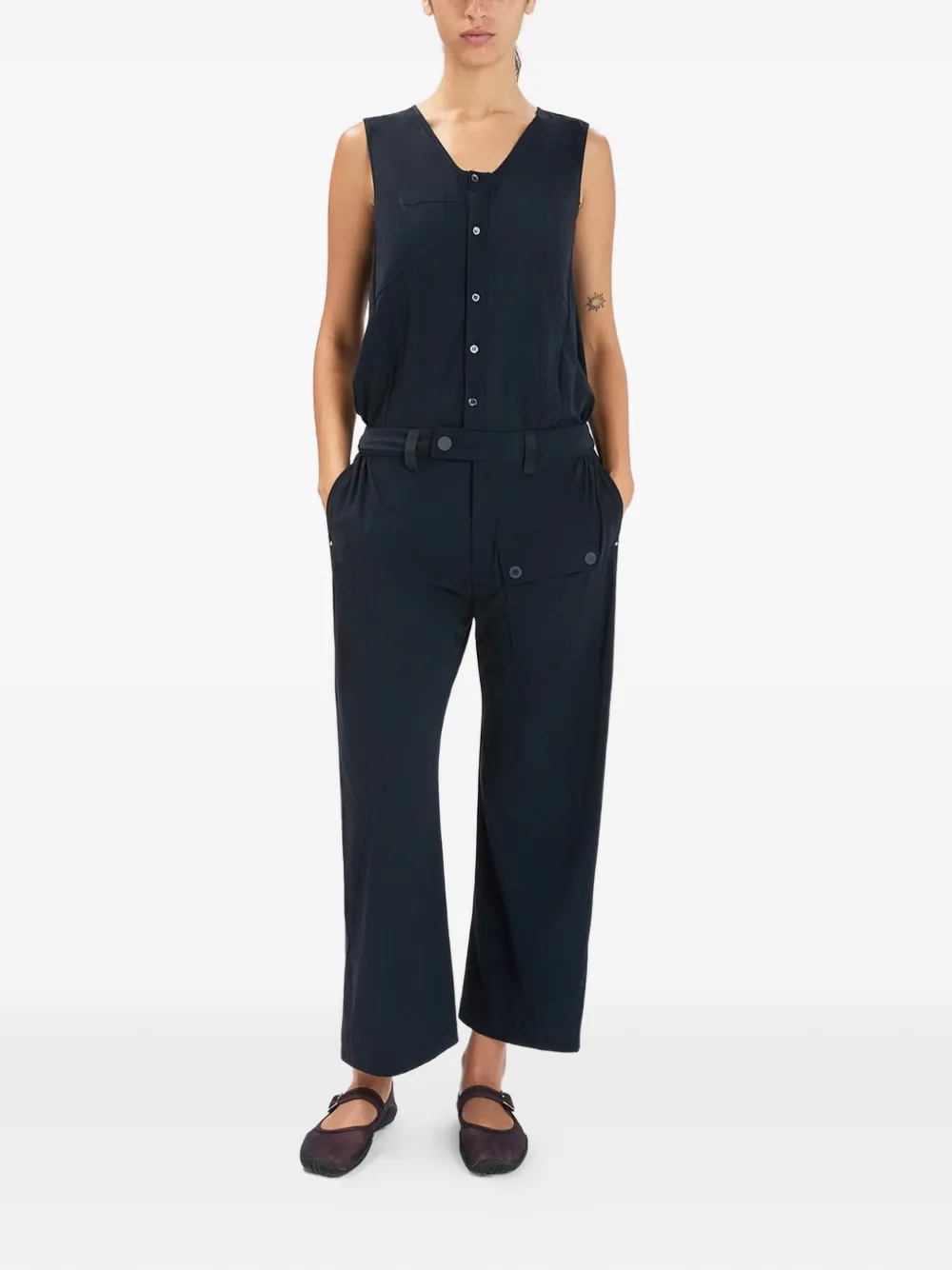  High Figurine Button Belted Jumpsuit - Blue 