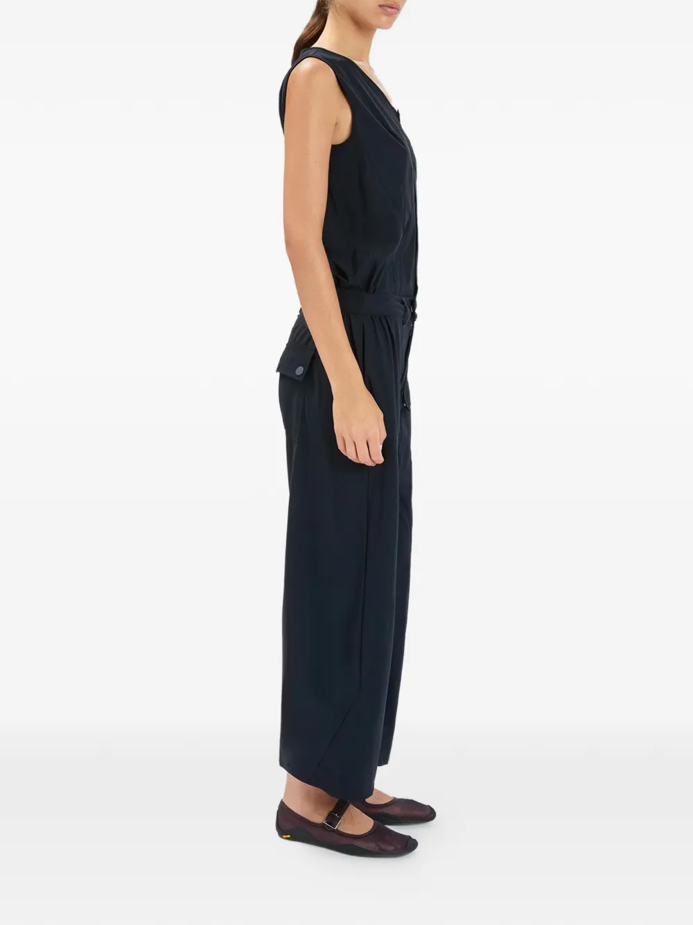  High Figurine Button Belted Jumpsuit - Blue 