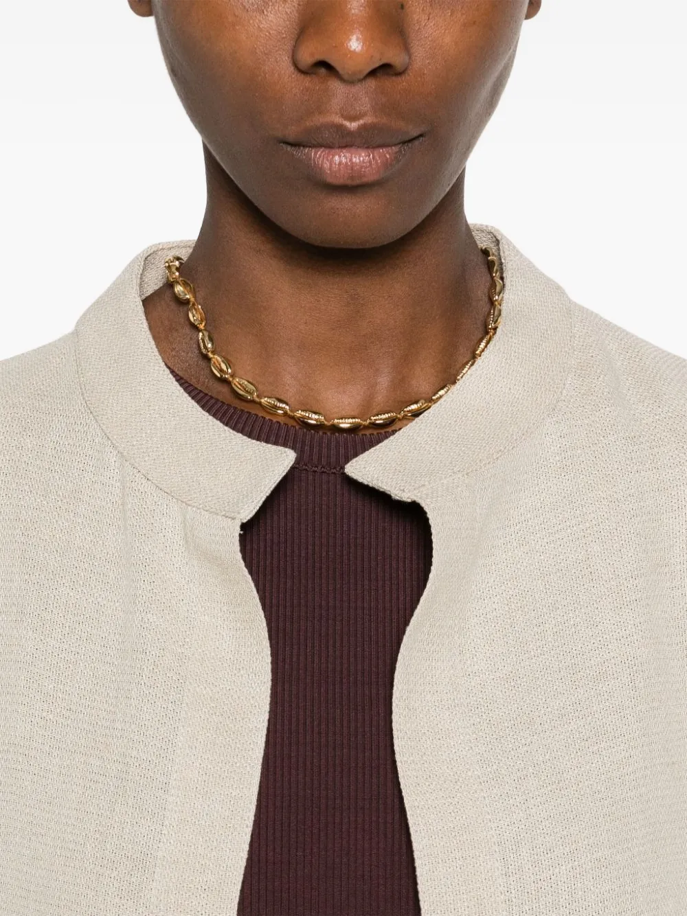 Alberta Ferretti Vest met mandarijnkraag Beige