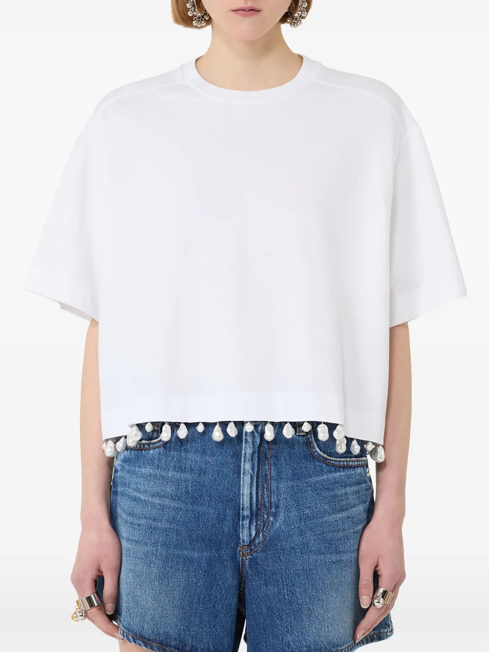 Sportmax Verfraaid katoenen T-shirt Wit