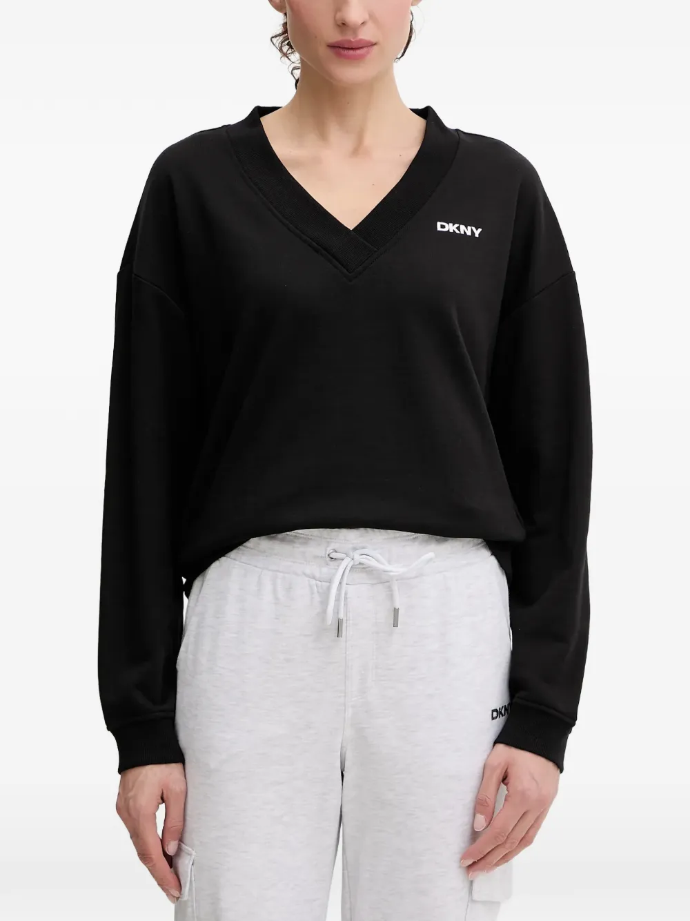 DKNY Sweatshirt mit V-Ausschnitt - Schwarz