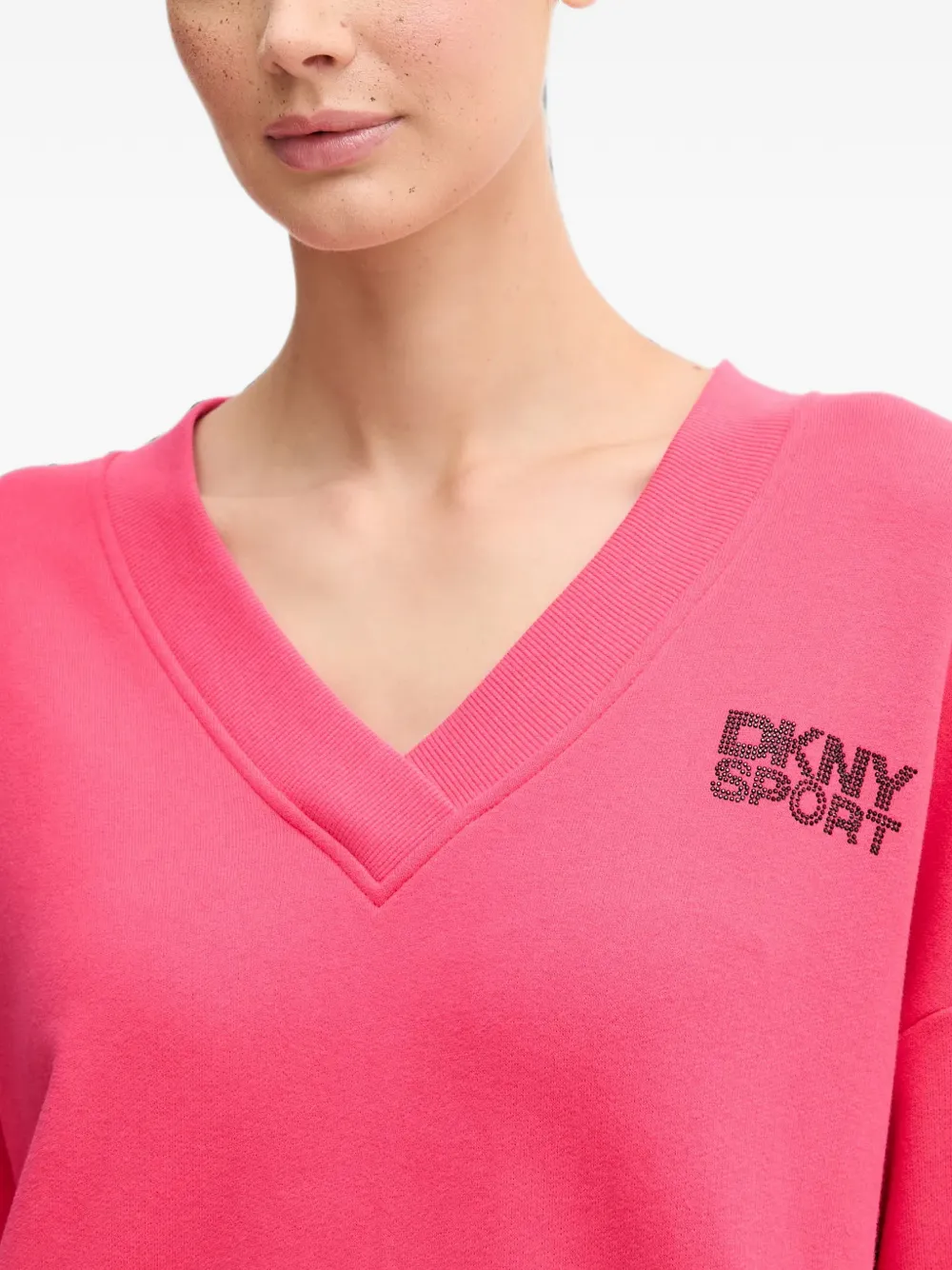 DKNY Sweater met V-hals en logo Roze