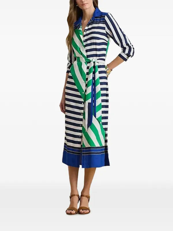 Ralph Lauren Striped Tie-waist Midi Shirt Dress - Blue