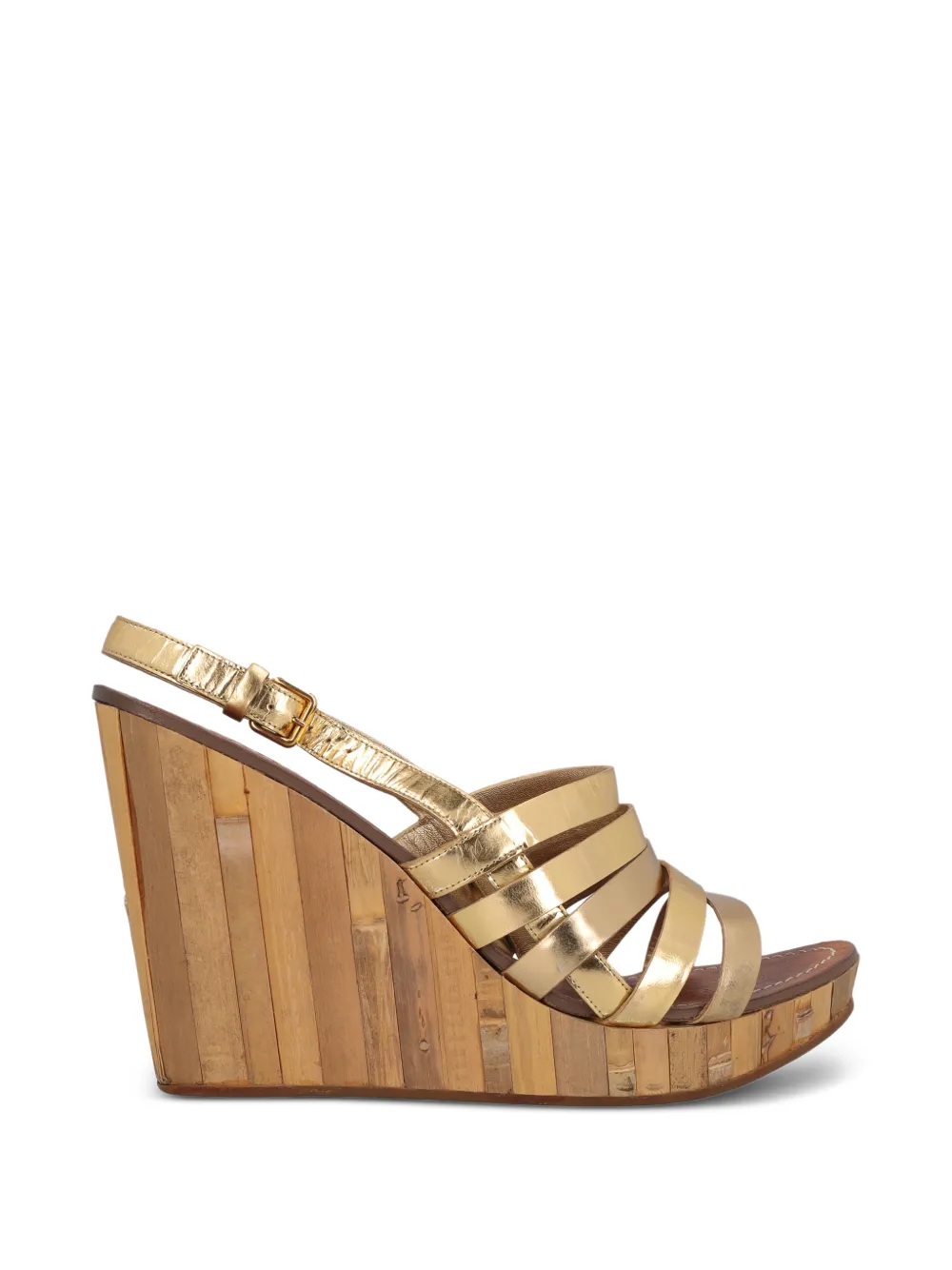 Miu Miu Pre-Owned strap wooden wedge sandals - Gold