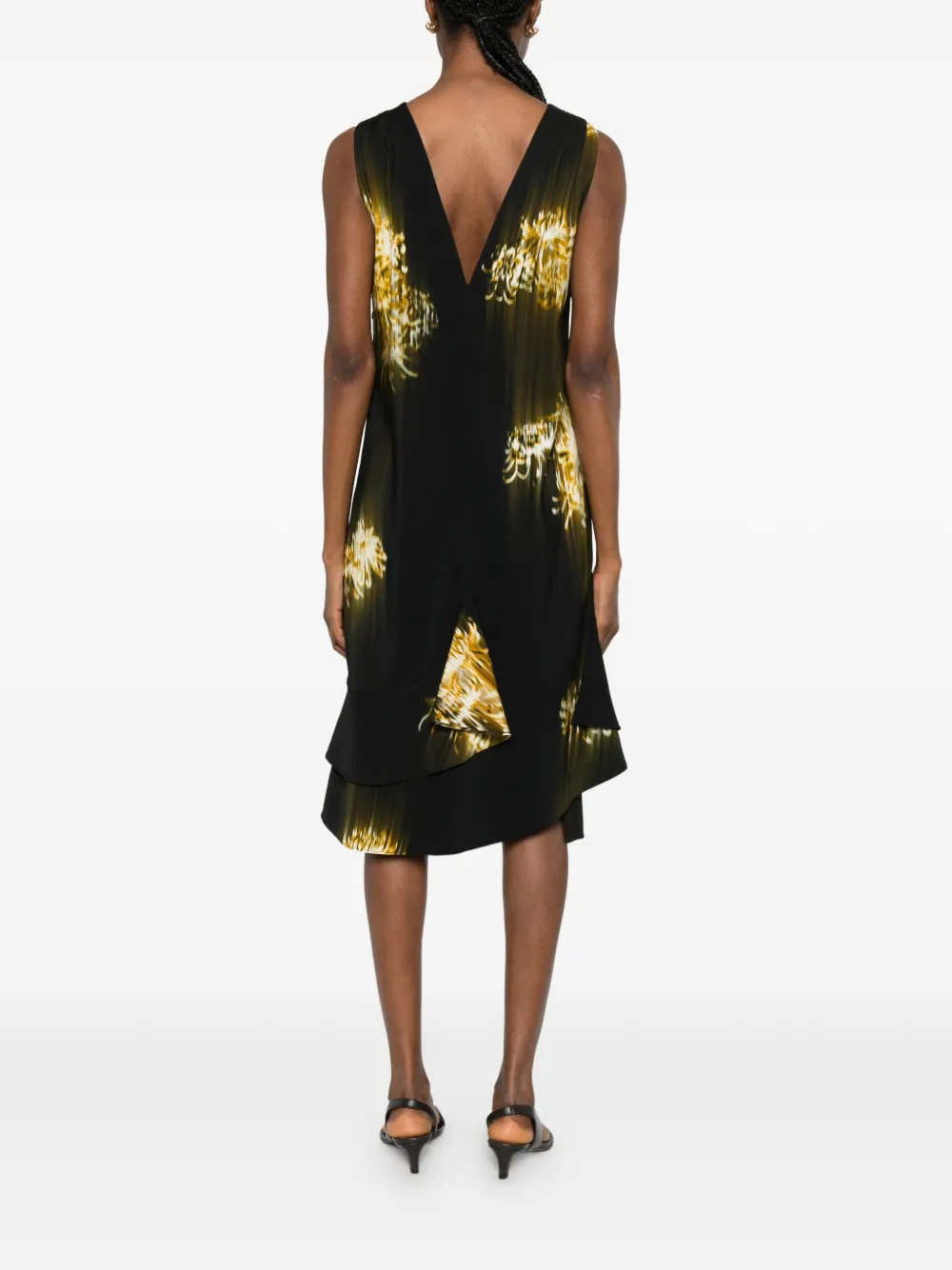Proenza Schouler Midi-jurk met bloemenprint en V-hals Zwart