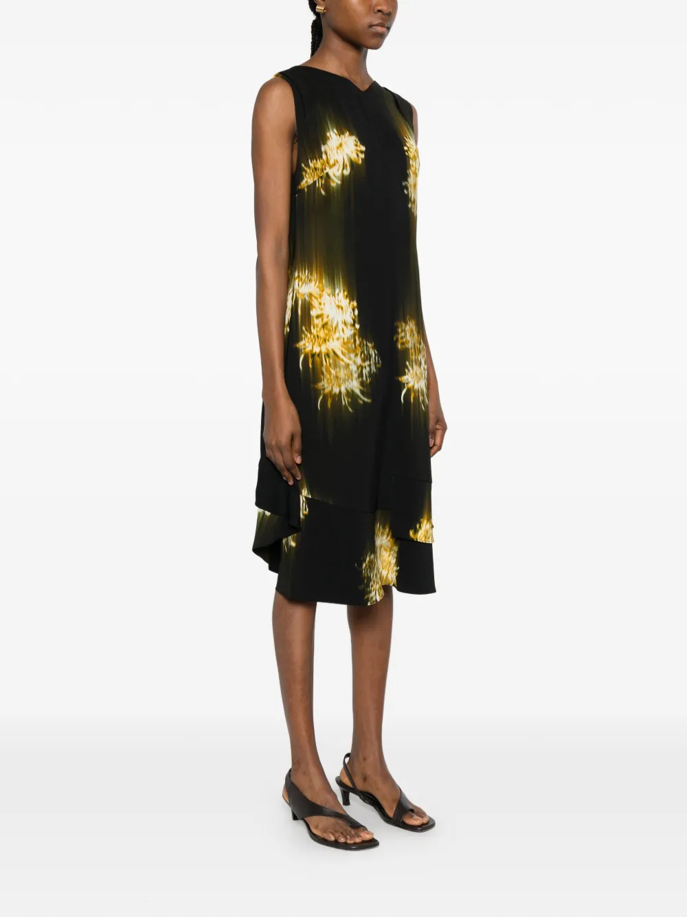 Proenza Schouler Midi-jurk met bloemenprint en V-hals Zwart