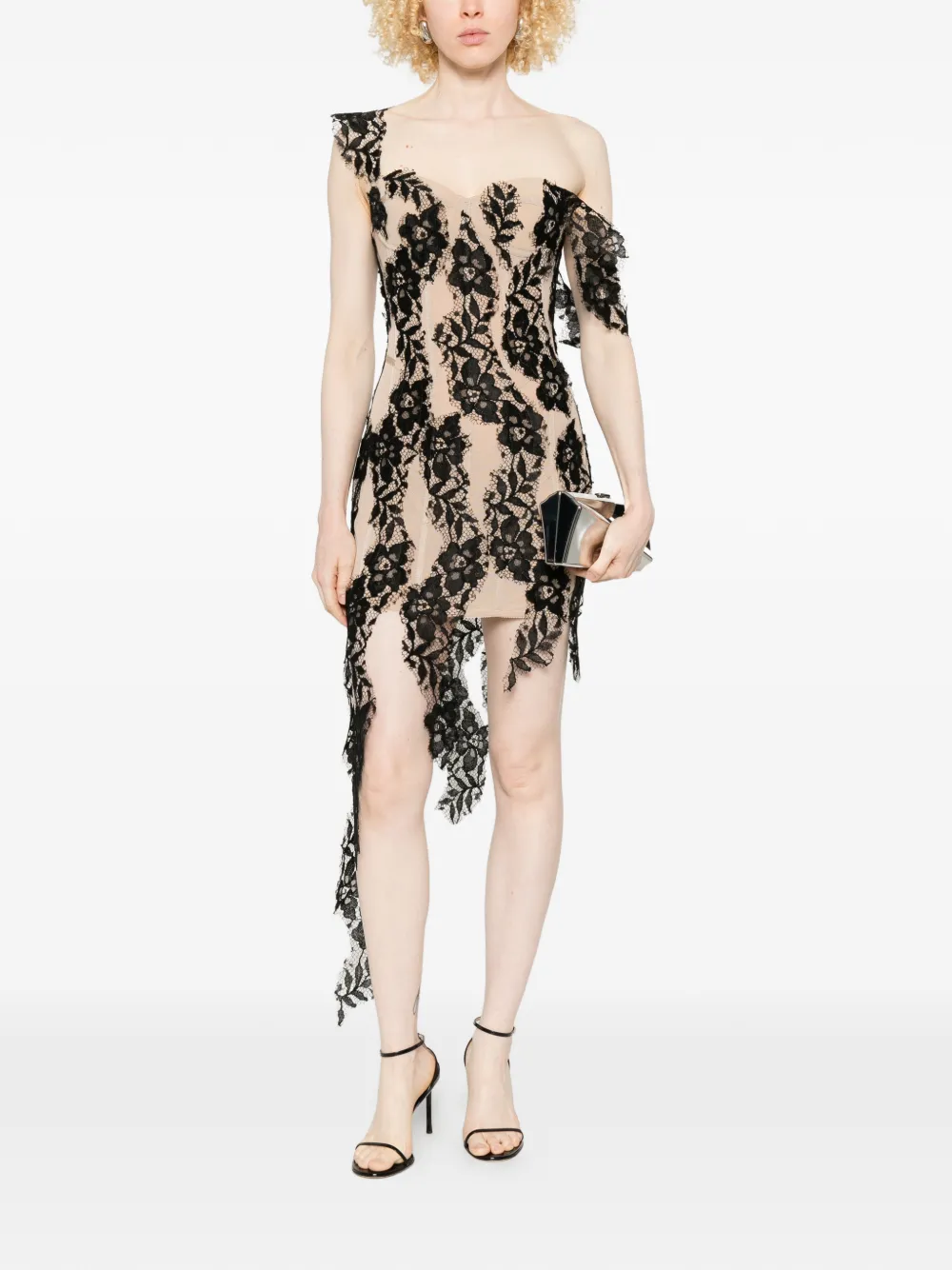 Giuseppe Di Morabito Asymmetrische mini-jurk met kant Beige