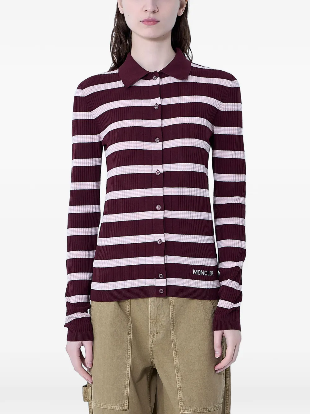 Moncler striped ribbed cardigan - Rosso