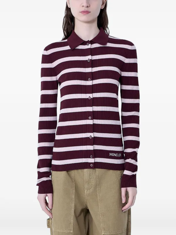 MONCLER ボーダー柄 リブニット カーディガン Moncler ストライプ リブカーディガン | レッド | FARFETCH JP