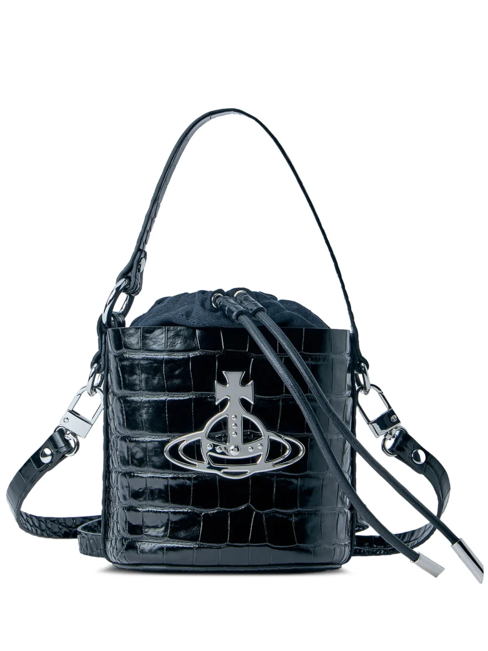 Vivienne Westwood croc-embossed drawstring bucket bag - Schwarz