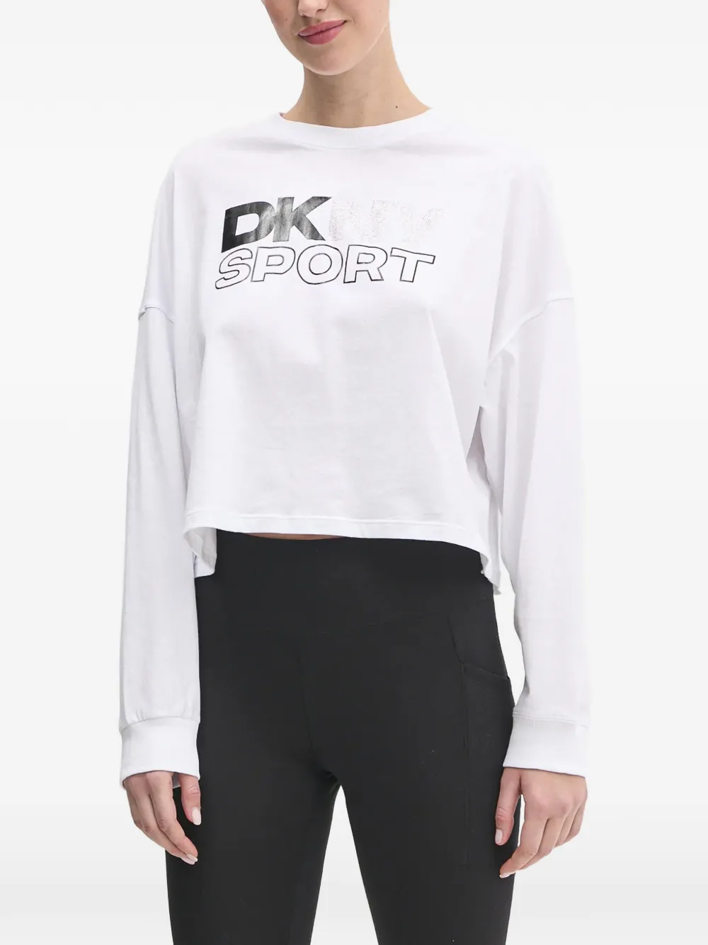 DKNY T-shirt crop a maniche lunghe - Bianco
