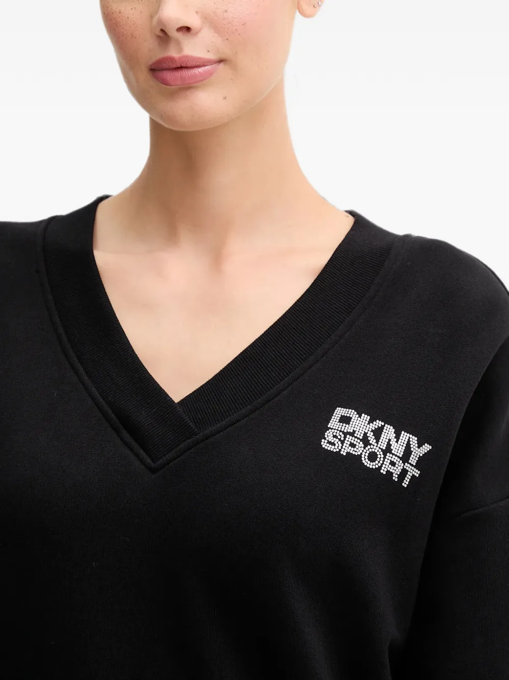 DKNY Sweater met logoprint en V-hals Zwart
