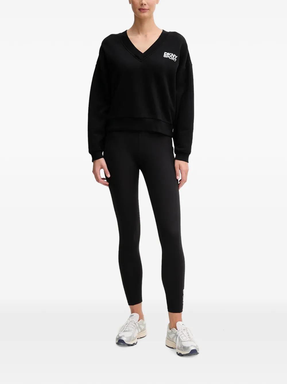 DKNY Sweater met logoprint en V-hals Zwart