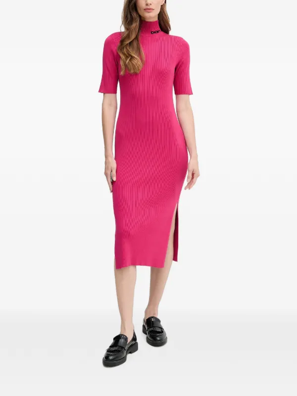 DKNY logo-embroidered ribbed-knit Midi Dress | Pink