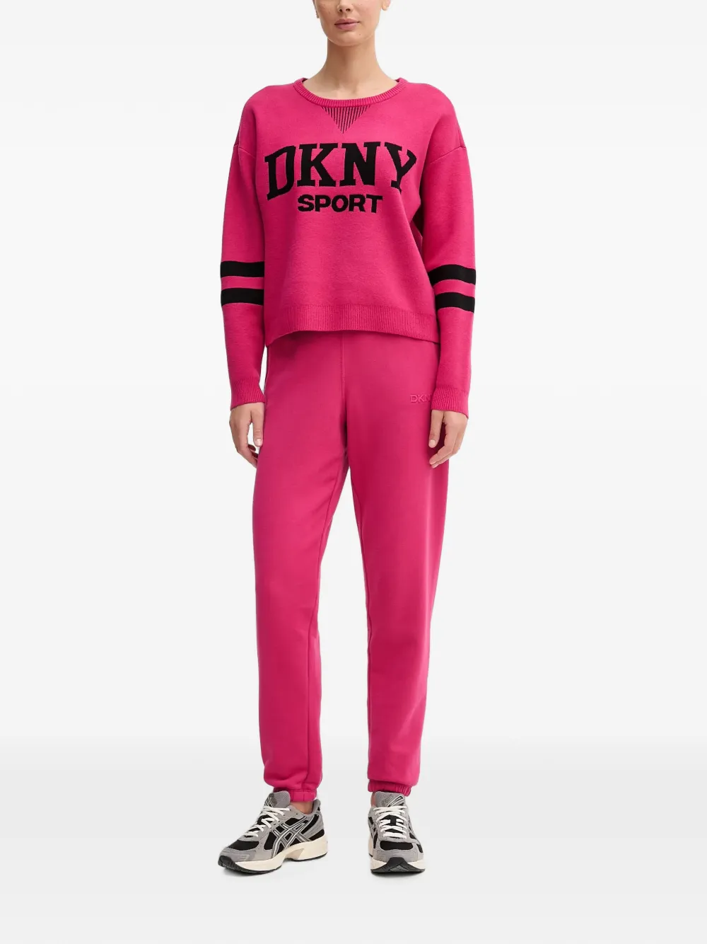 DKNY Trui met gestreept logo Roze