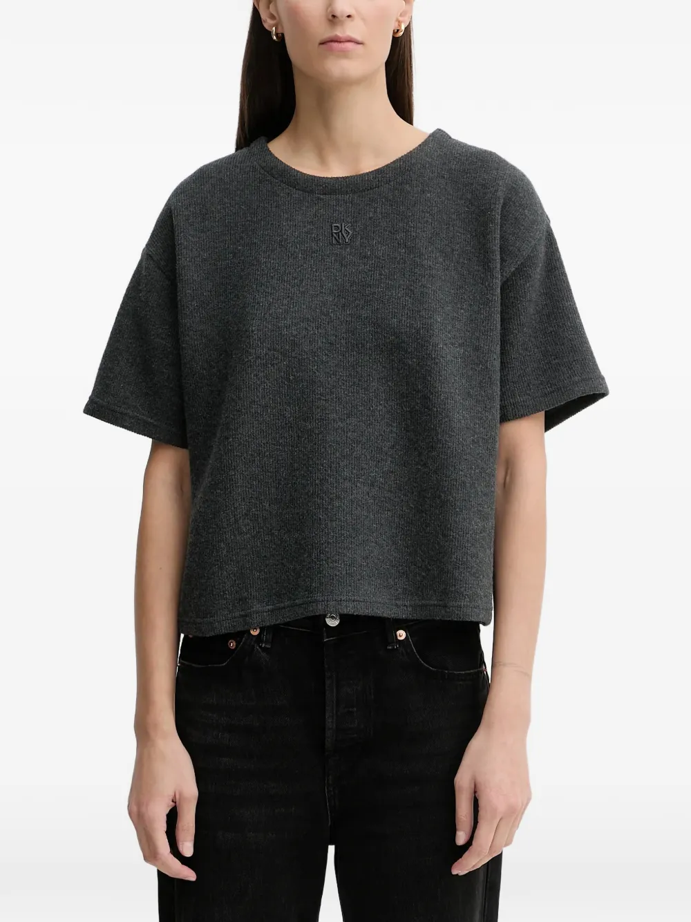 DKNY textured cropped T-shirt - Grigio