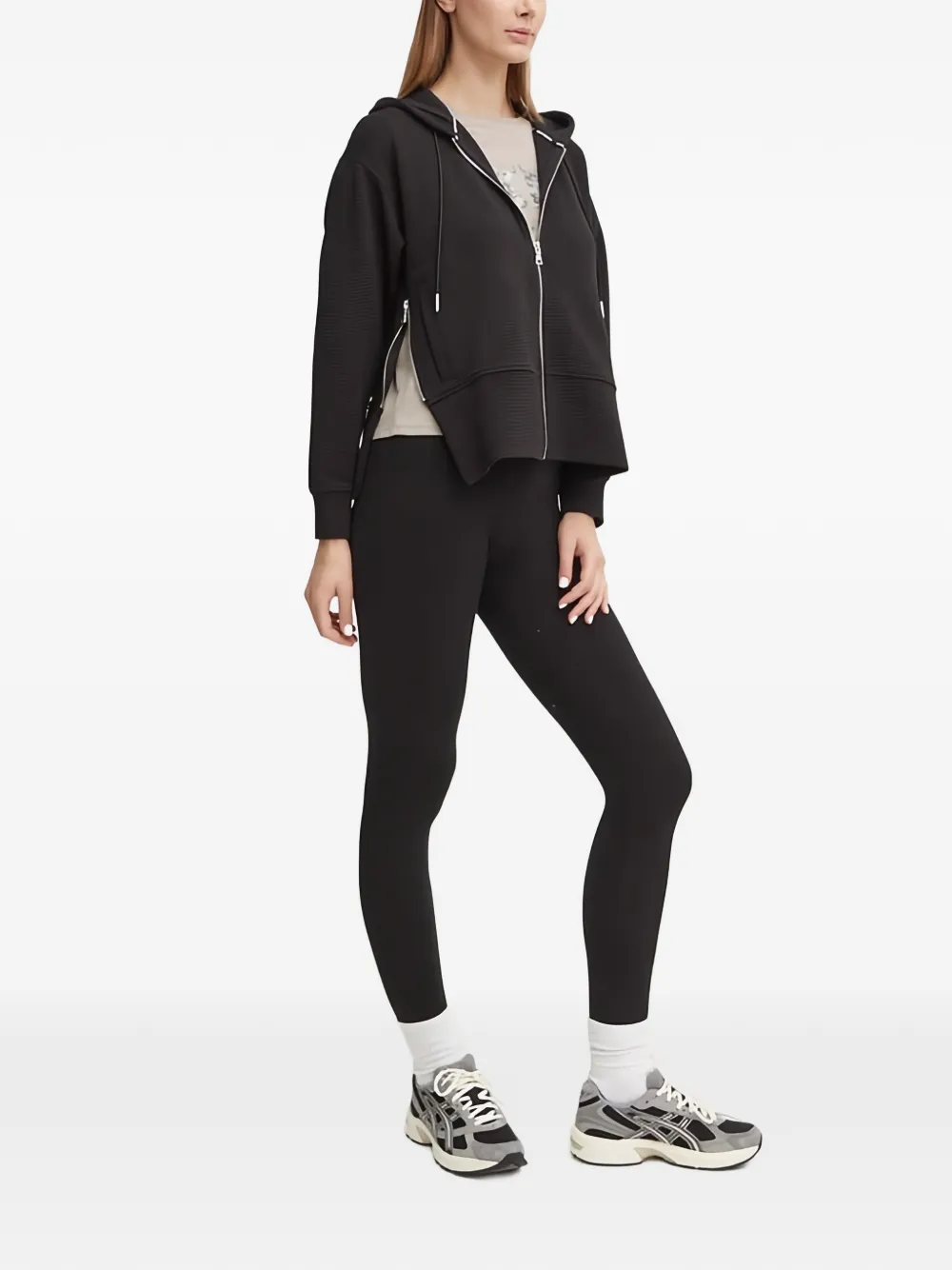 DKNY Geribbelde hoodie met rits Zwart