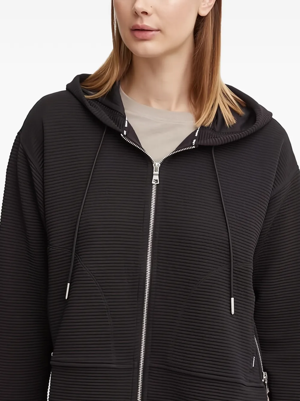 DKNY Geribbelde hoodie met rits Zwart