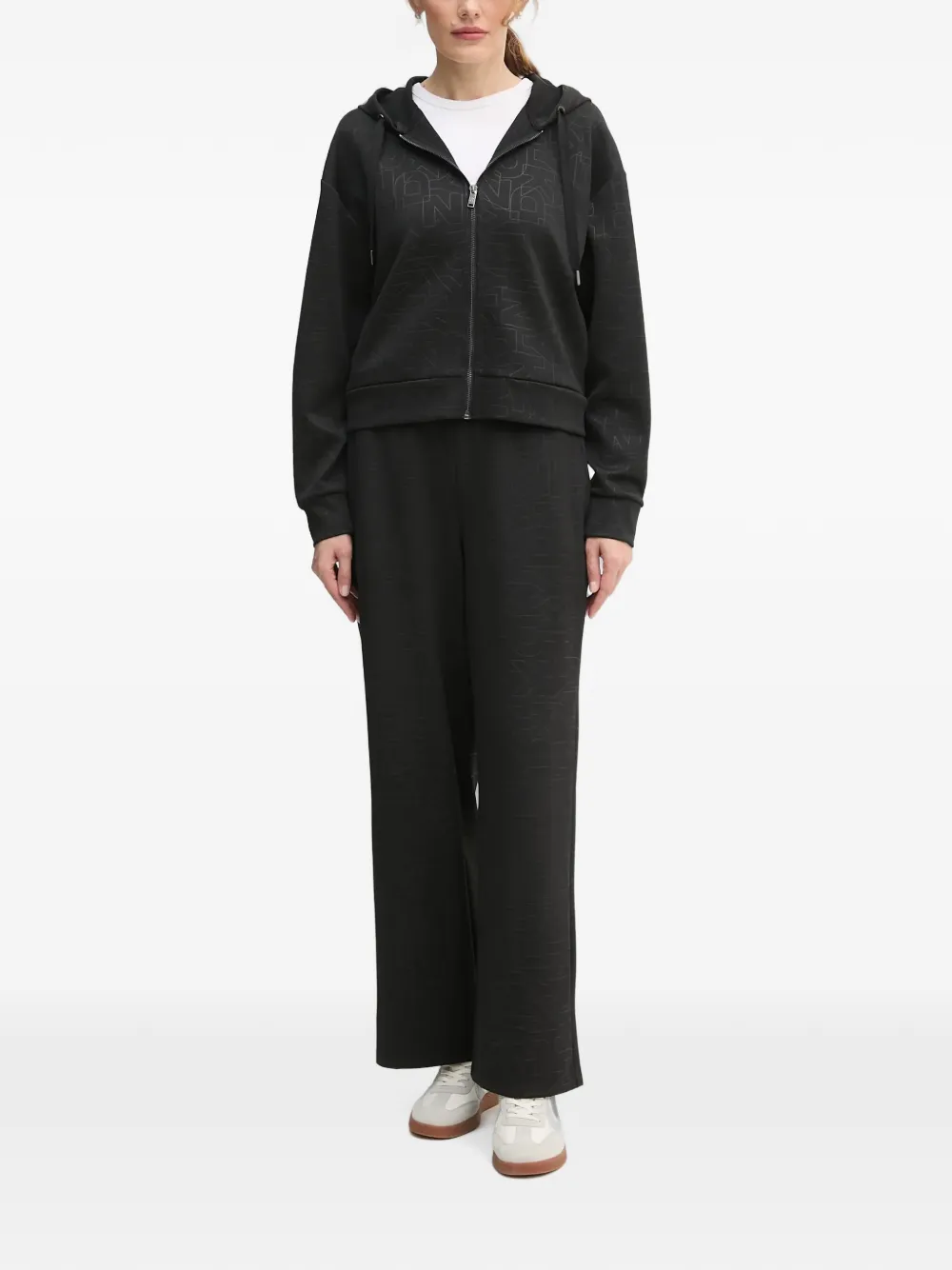 DKNY Hoodie met rits en patroon Zwart