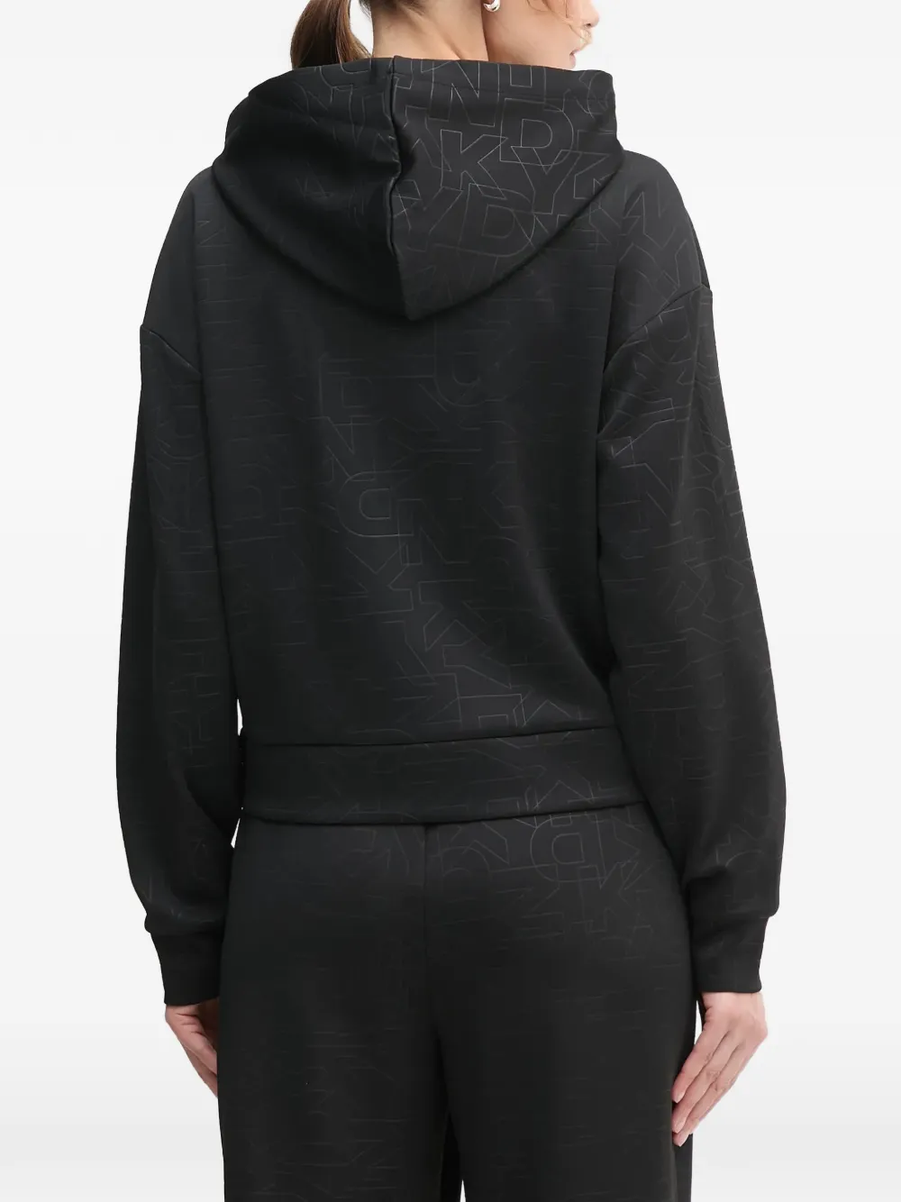 DKNY Hoodie met rits en patroon Zwart