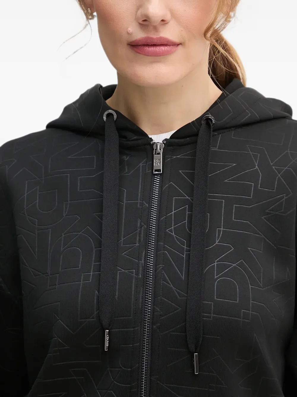 DKNY Hoodie met rits en patroon Zwart