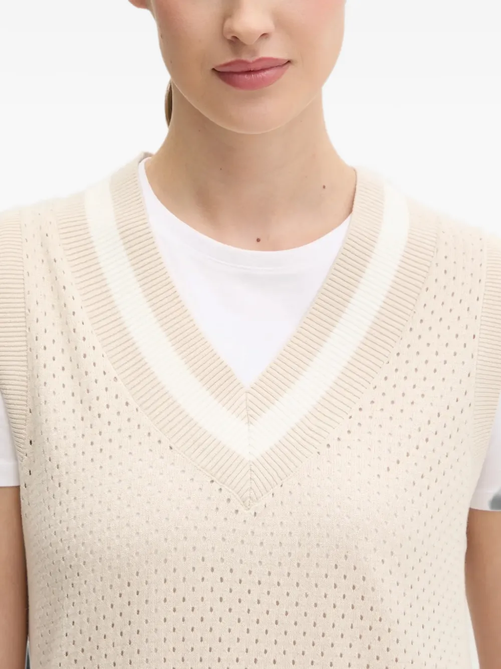 DKNY Top met V-hals en geperforeerde details Beige