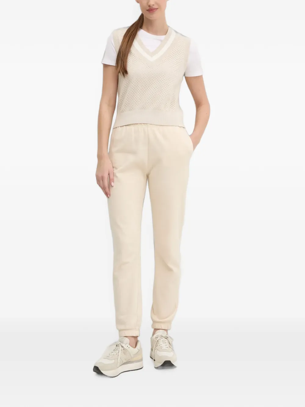 DKNY Top met V-hals en geperforeerde details Beige