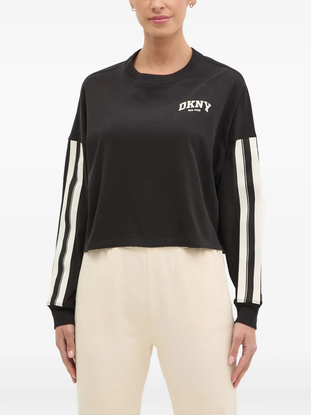 DKNY T-Shirt mit gestreiften Ärmeln - Schwarz