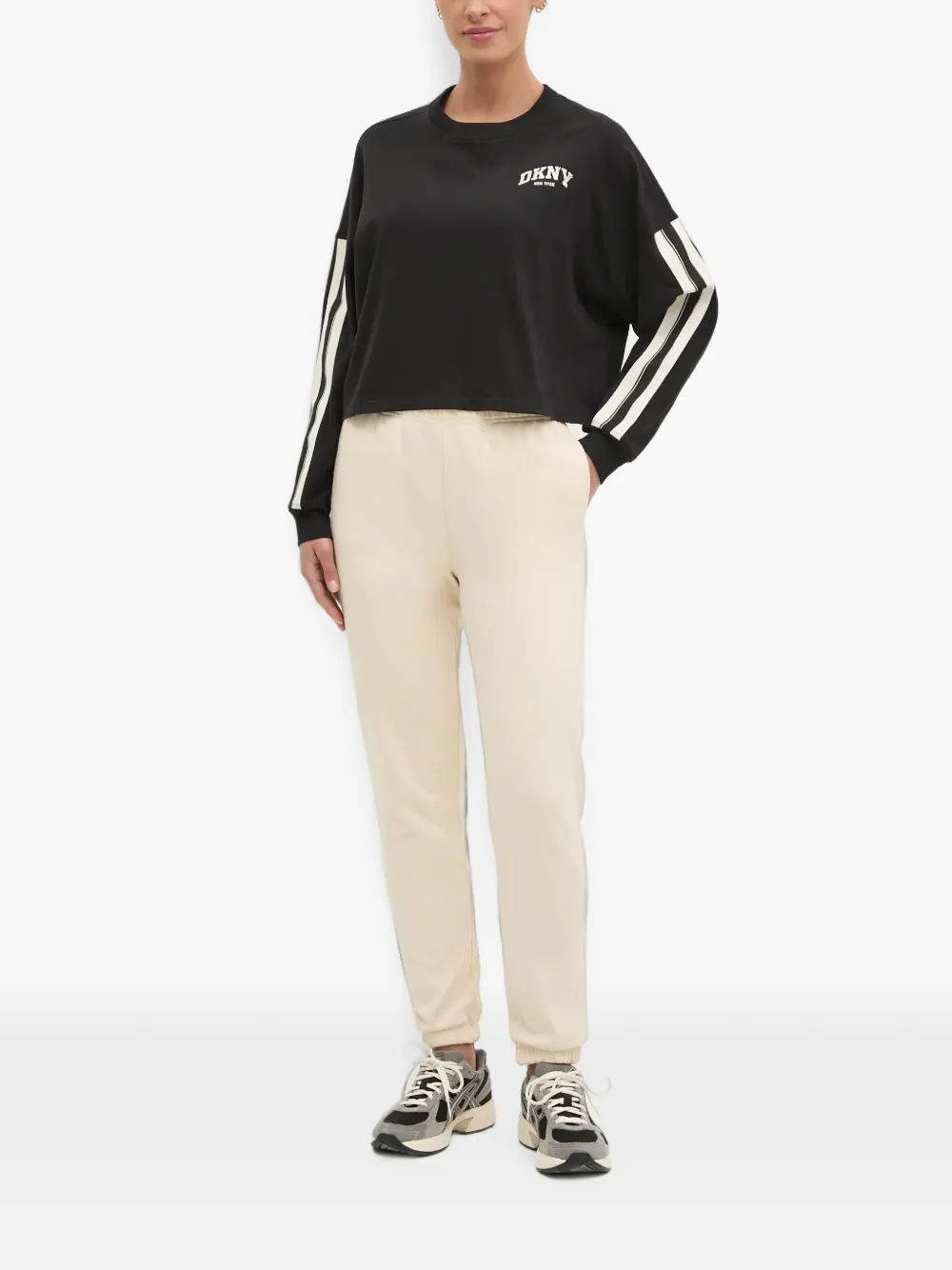 DKNY T-shirt met gestreepte mouwen Zwart