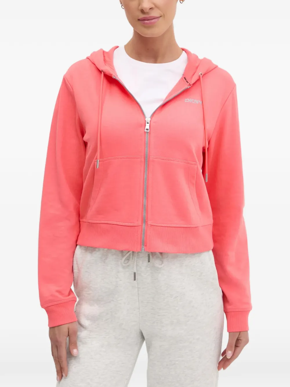 Dkny Drawstring Zip-up Hoodie In Pink