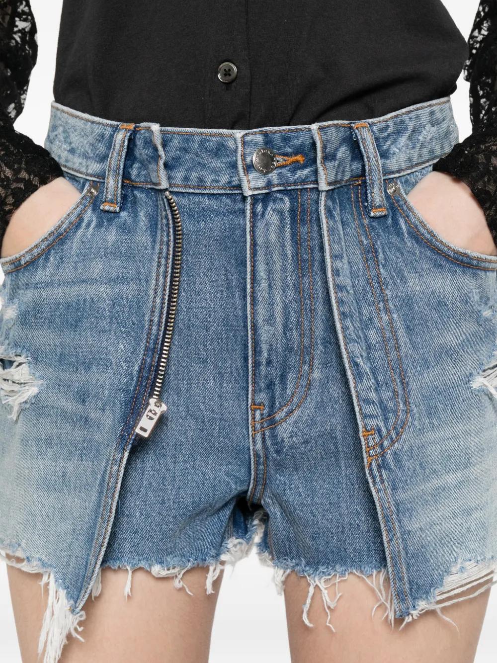 Alexander Wang Gerafelde shorts met rits Blauw