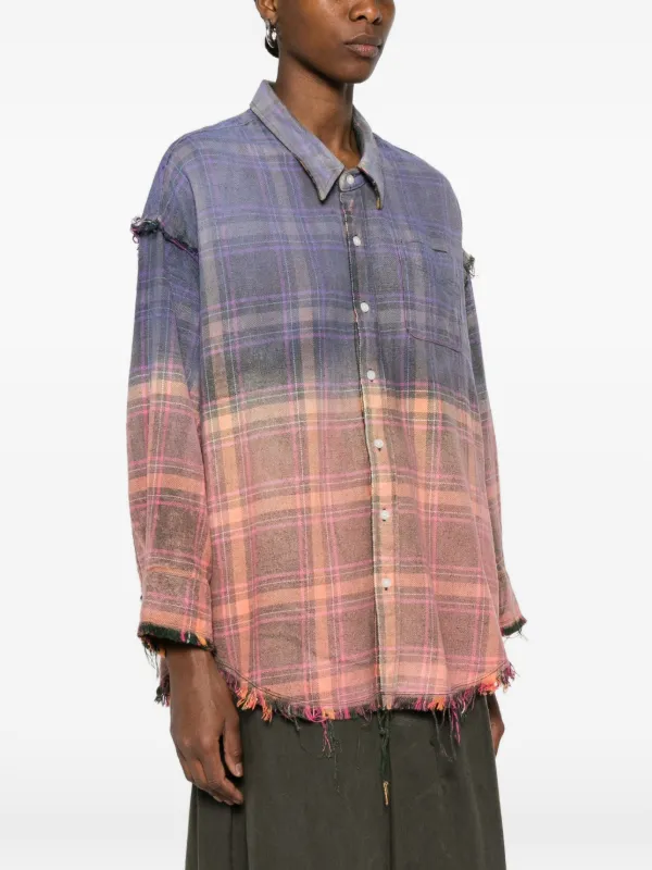 R13 Reversible Frayed Check Shirt | Grey | FARFETCH KW
