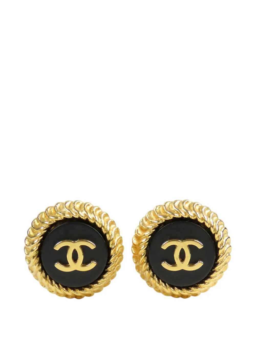 CHANEL Pre-Owned 1995 CC Gold Plated and Resin Round Button Clip On Earrings costume earrings - Nero