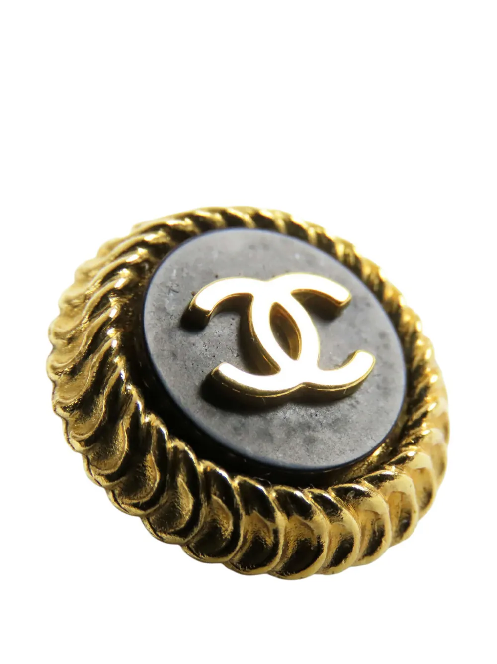 1995 Cc Gold Plated And Resin Round Button Clip On Earrings Costume Earrings