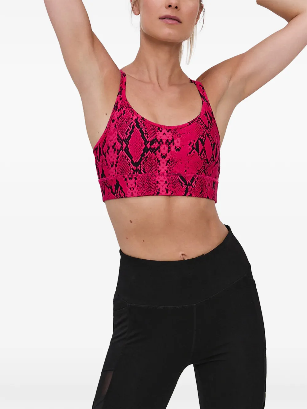 DKNY snakeskin-print crossover-strap sports bra - Rosa