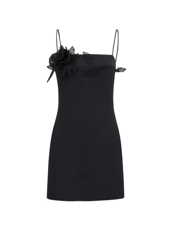 david koma black mini dress David Koma CRYSTAL ROSE SATIN MINI DRESS BLACK/SILVER / 10