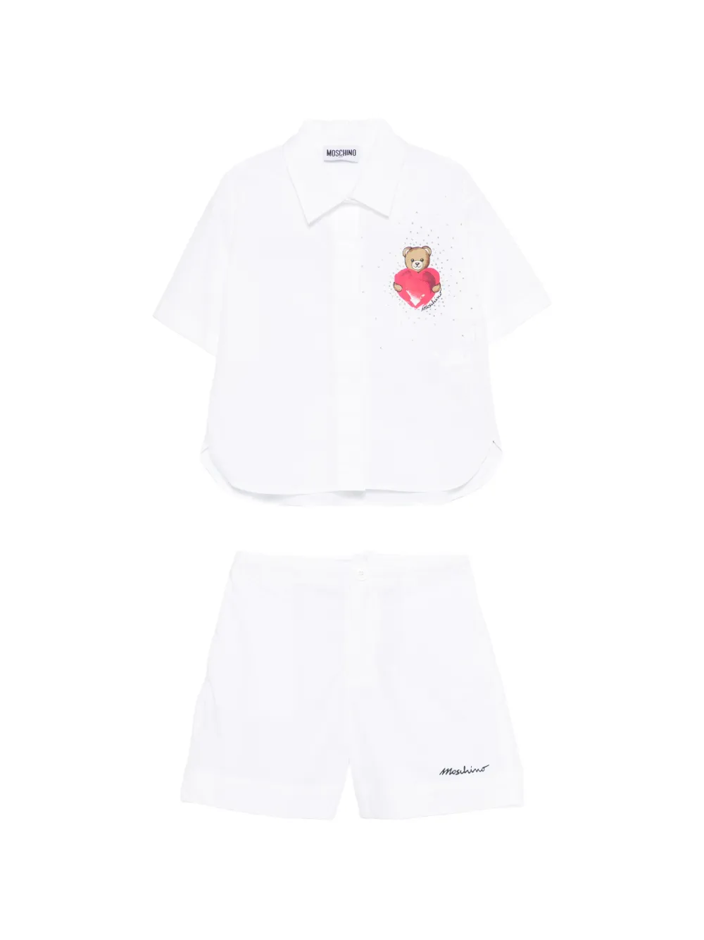 Moschino Kids bear-print shirt and shorts set - Bianco