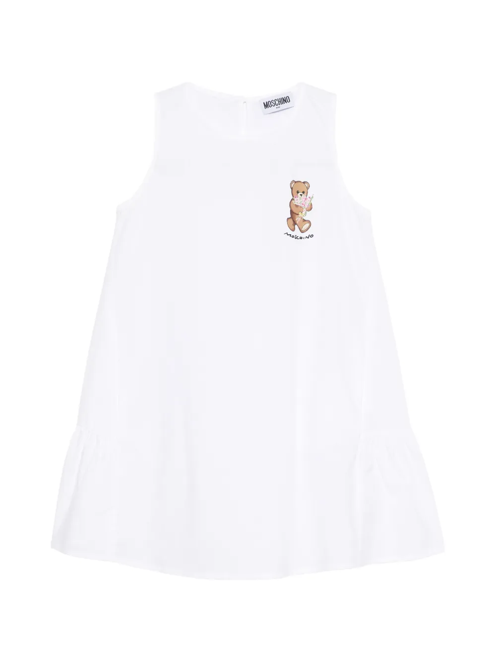 Moschino Kids bear-print ruffled dress - Bianco