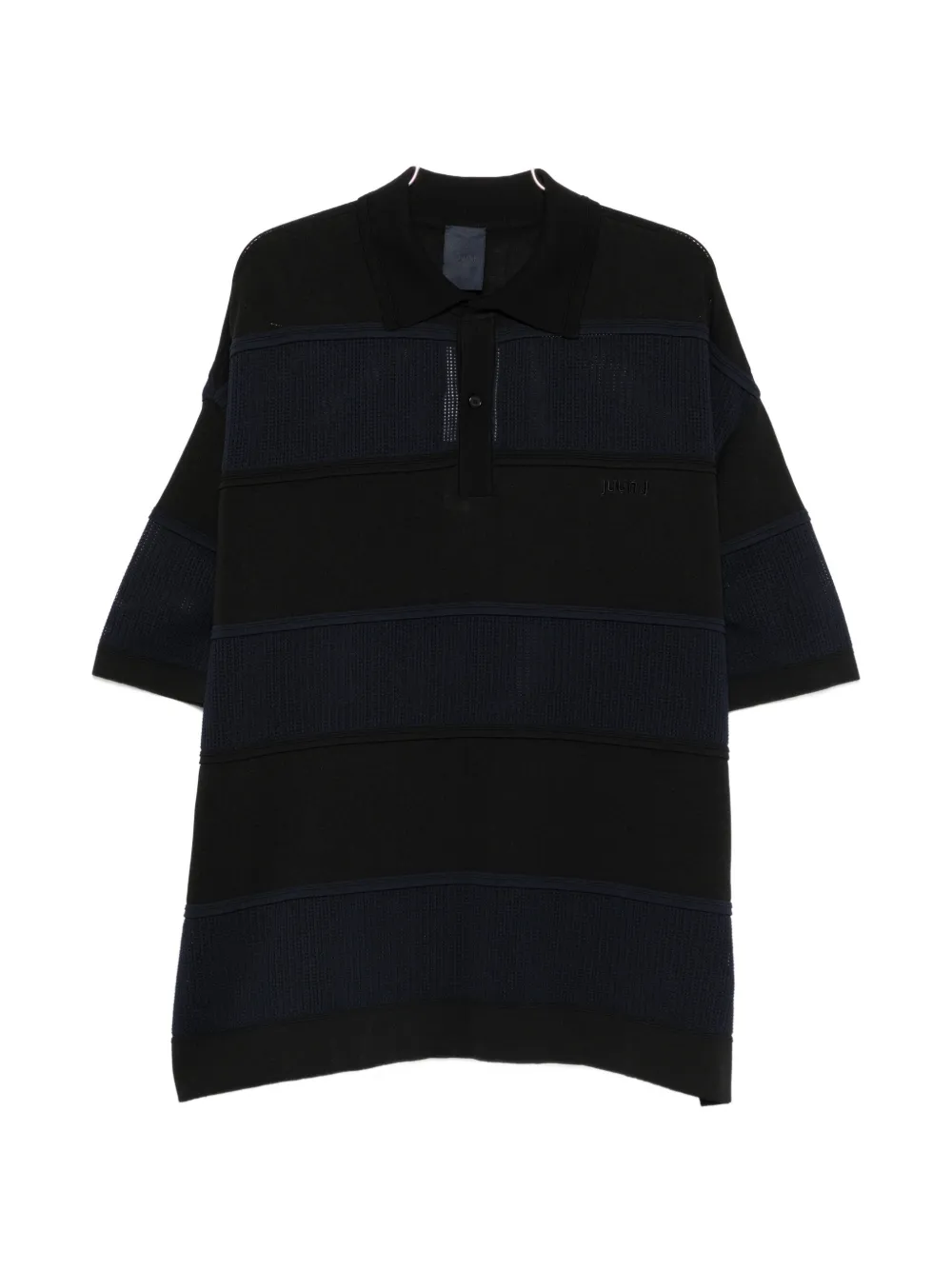 Juun.J mesh-panelled striped polo shirt - Nero