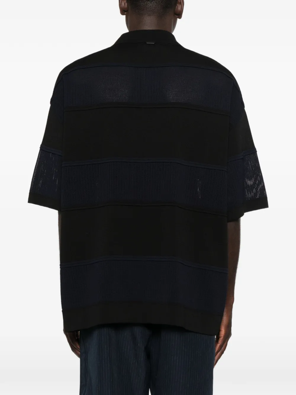 Juun.J Gestreept poloshirt met mesh vlakken Zwart
