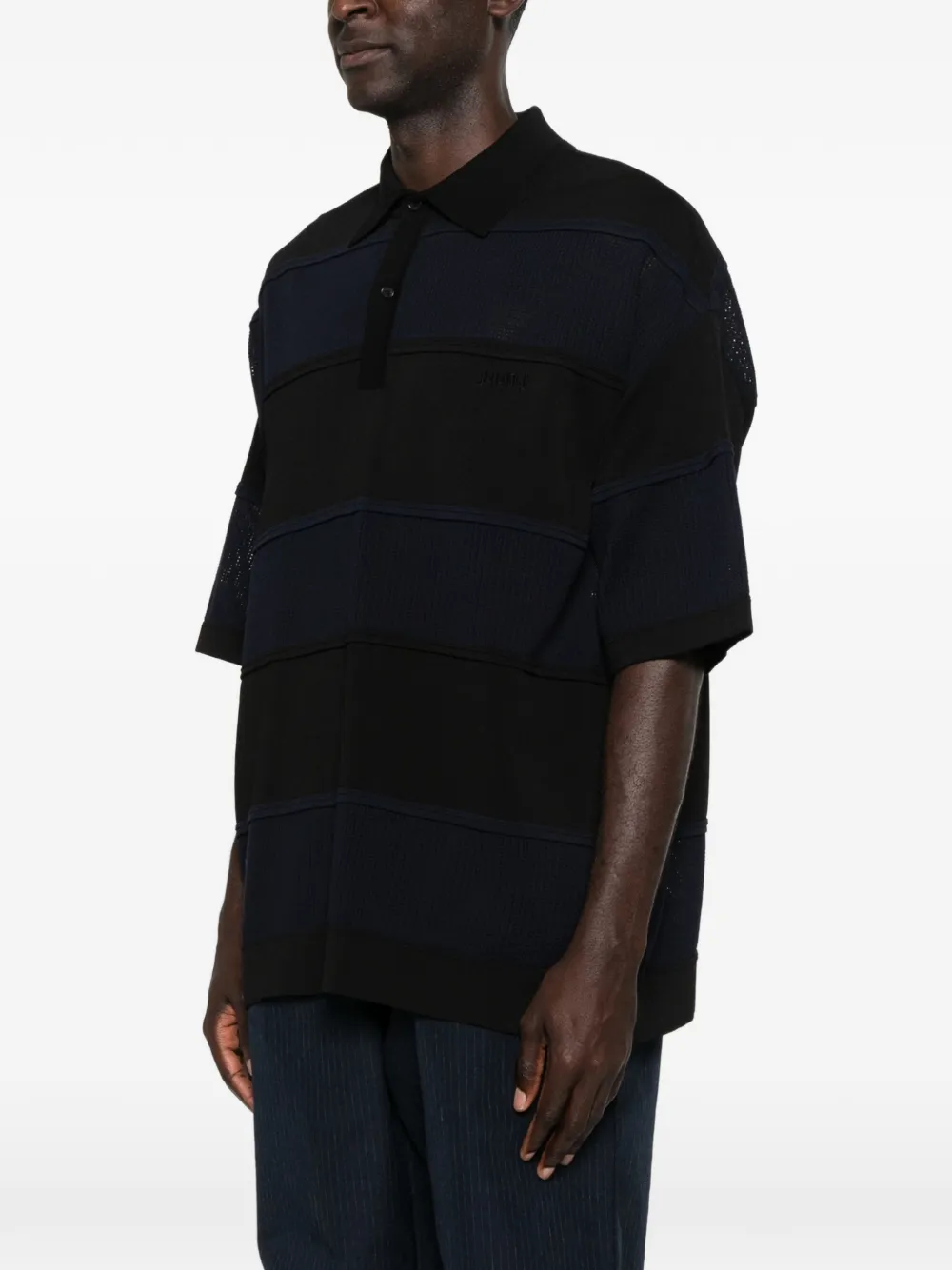 Juun.J Gestreept poloshirt met mesh vlakken Zwart