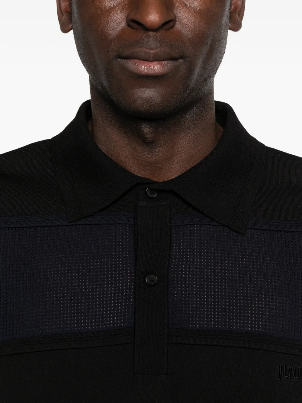 Juun.J Gestreept poloshirt met mesh vlakken Zwart