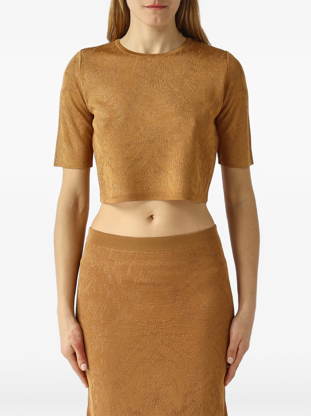 TWINSET pointelle-knit damask-pattern skirts - Marrone