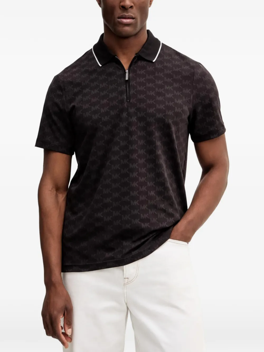 Michael Kors Polo con monogramma e zip - Nero