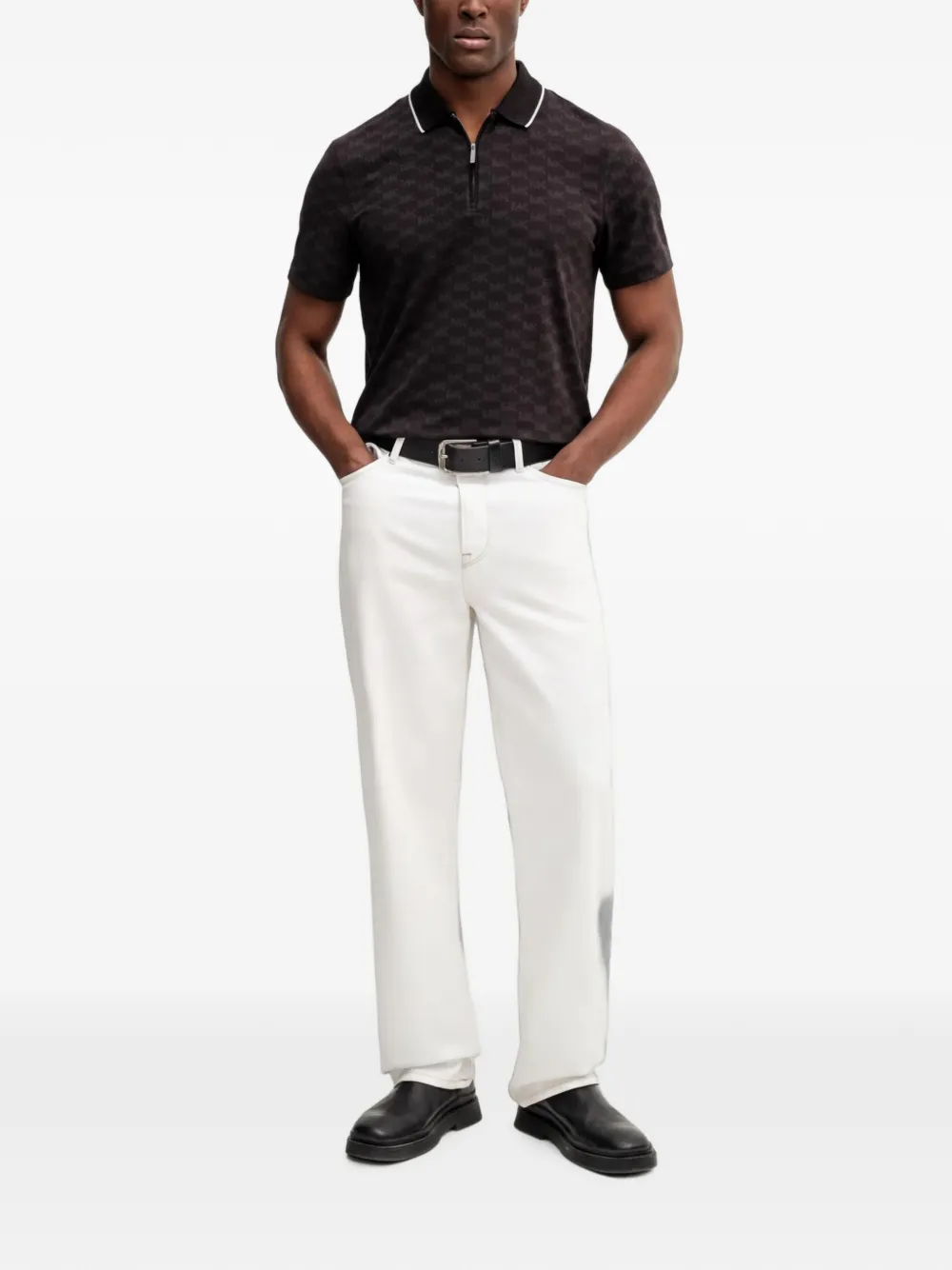 Michael Kors Poloshirt met monogram-patroon en rits Zwart